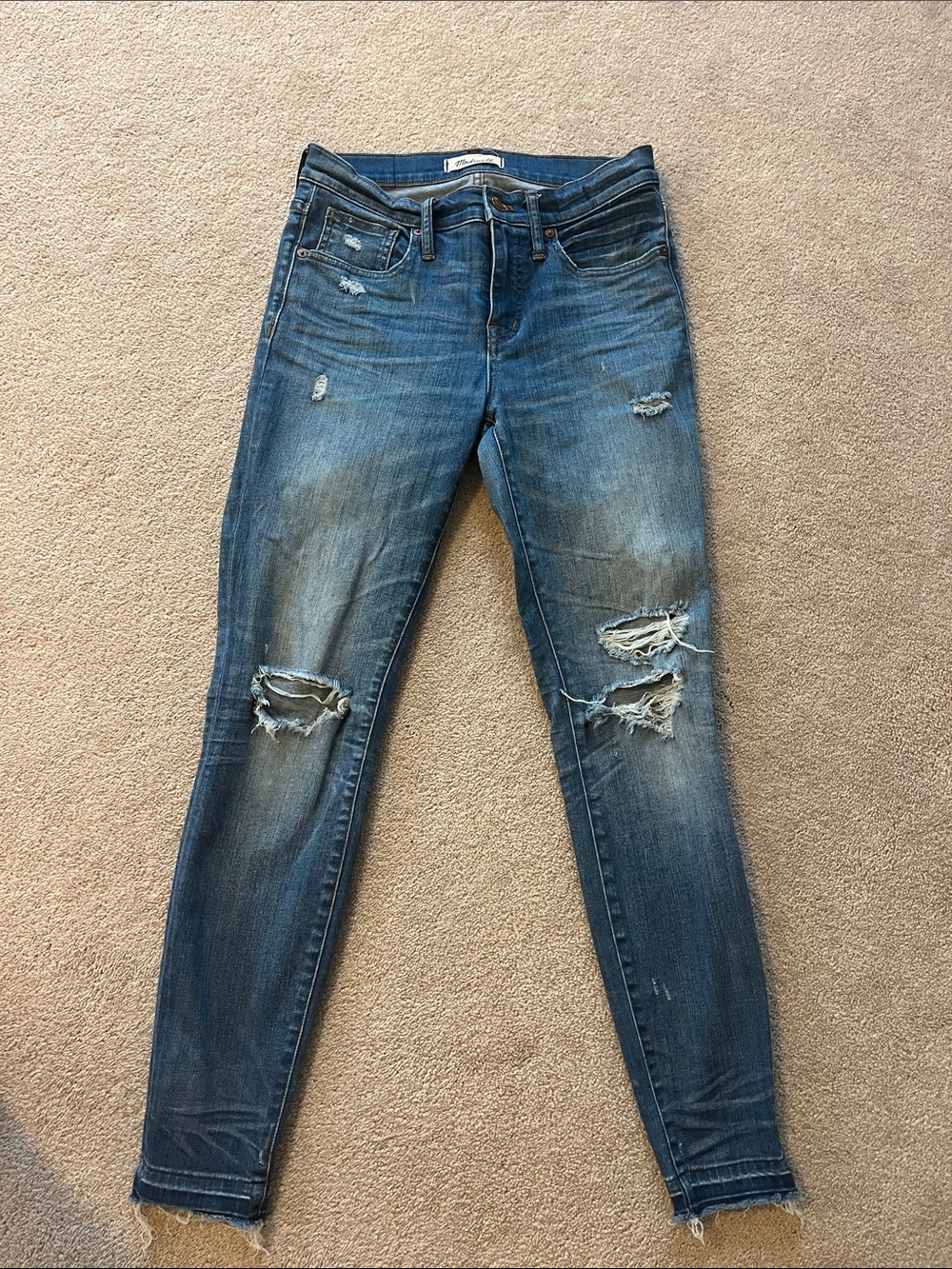 Madewell Blue Distressed Skinny Jeans